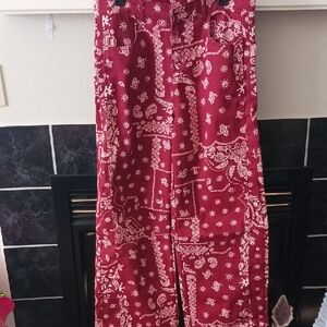 Elegant Red Paisley Wide Leg Pants